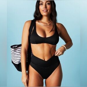 💪 Fabletics Black Neoprene Bikini Set | High Waist Bottom | Size M